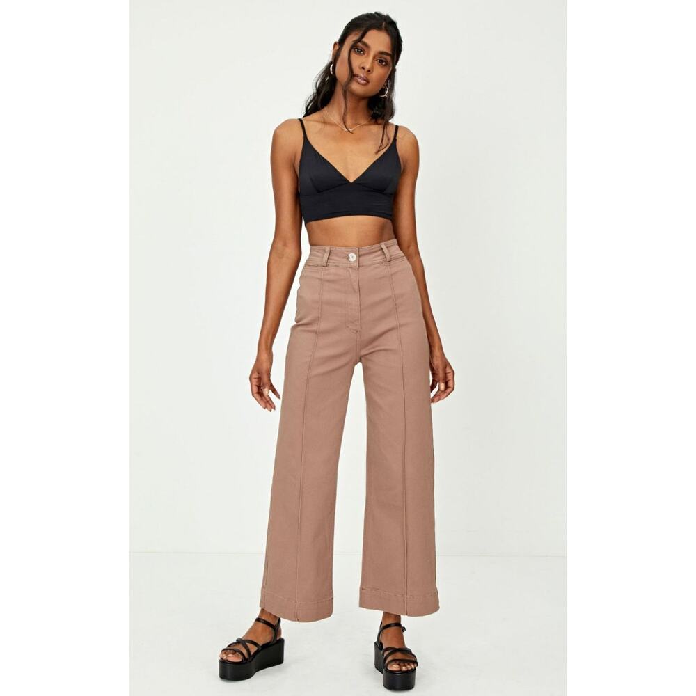 Glassons Ultra High Rise Pleated Wide-Leg Cropped Pants, Women’s Size 8, Tan‎
